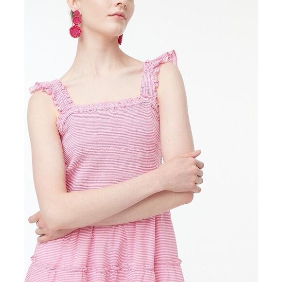 J. Crew Factory Striped Smocked Tiered Mini Dress ruffle pink size large L - Picture 8 of 8